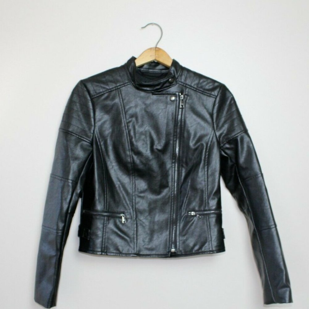 NWT XS/S Banana Republic Black Vegan Suede/Leather Jacket